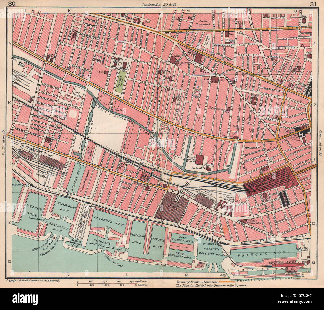 Il centro di Liverpool. Vauxhall Sandhills Prince's/Trafalgar/Stanley Dock, 1928 Mappa Foto Stock