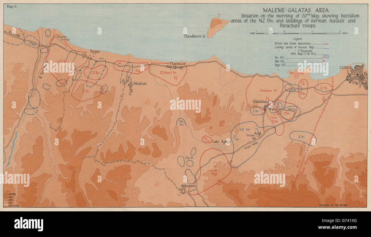 Battaglia di creta 1941 Maleme-Galatas 20 maggio nz i paracadutisti tedeschi, 1956 Mappa Foto Stock