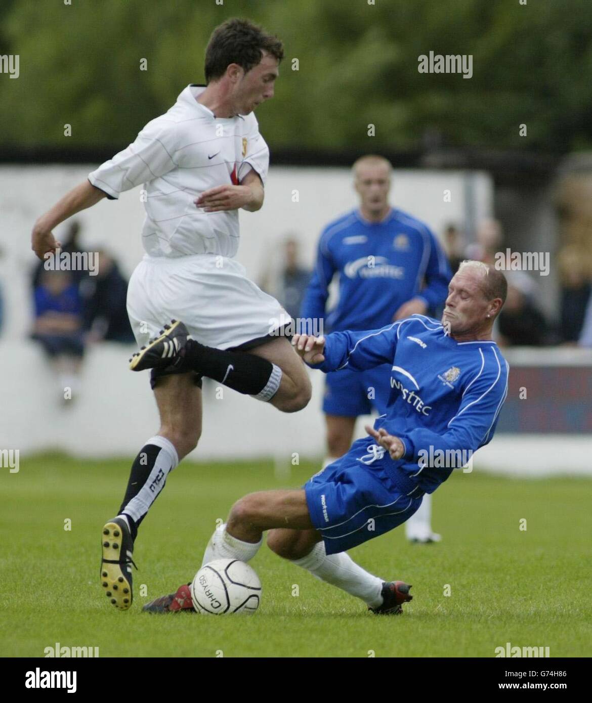 L'ex inglese internazionale Paul Gascoigne si è schierato per la squadra di campionato Unibond Radcliffe Borough durante la partita pre-stagione a Stainton Park, Radcliffe, Manchester. Foto Stock