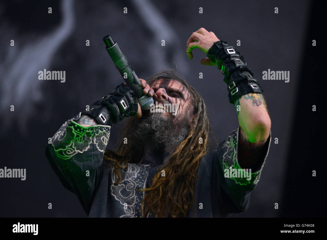 Rob Zombie si esibisce durante il primo giorno del Download Festival 2014 al Donington Park. Foto Stock