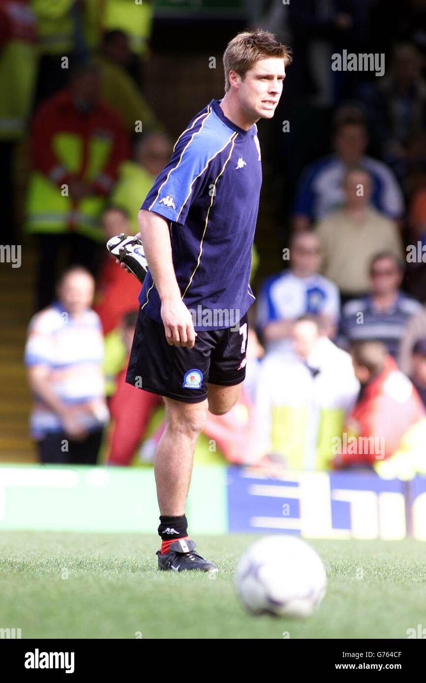 Il capitano di Blackburn Rovers Garry Flitcroft si riscalda prima della partita della Barclaycard Premiership a Filbert Street, Leicester. Foto Stock