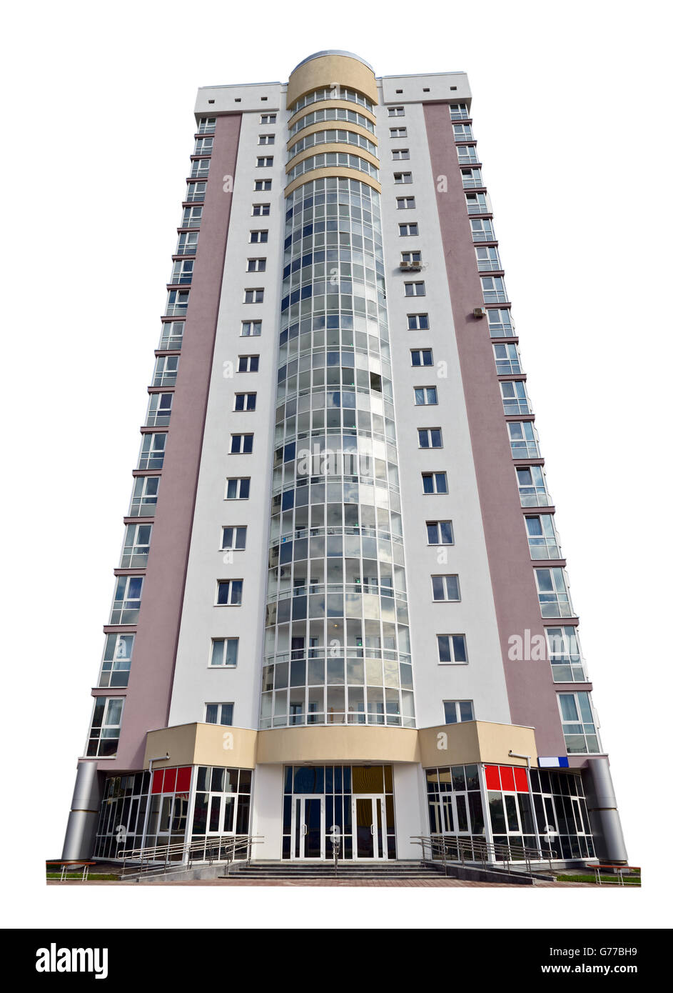 Condominio appartamento o edificio con architettura moderna isolato su bianco Foto Stock