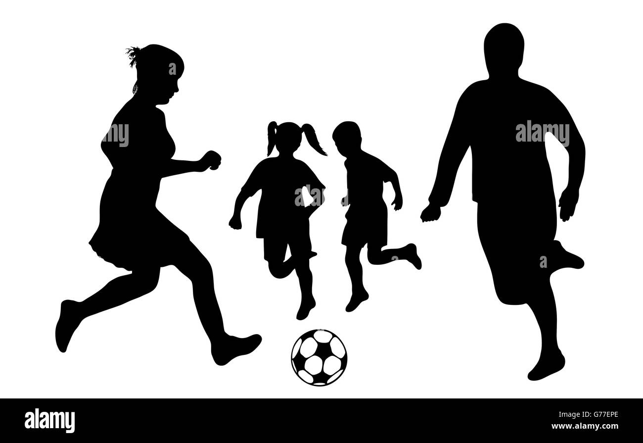 Famiglia silhouette calcio isolato su bianco Illustrazione Vettoriale