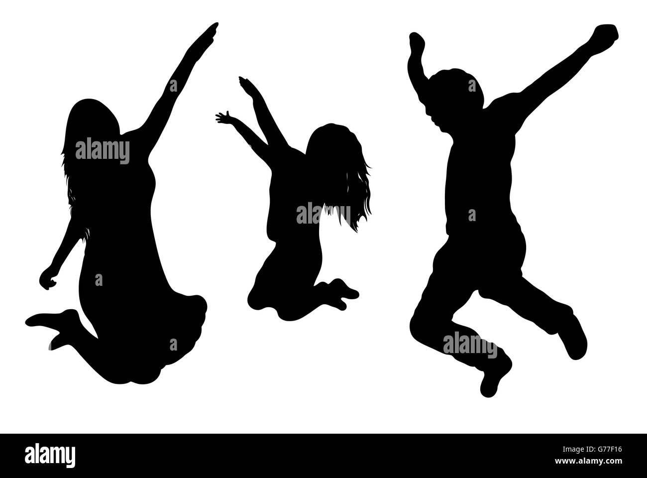 Jumping famiglia silhouette isolato su bianco Illustrazione Vettoriale
