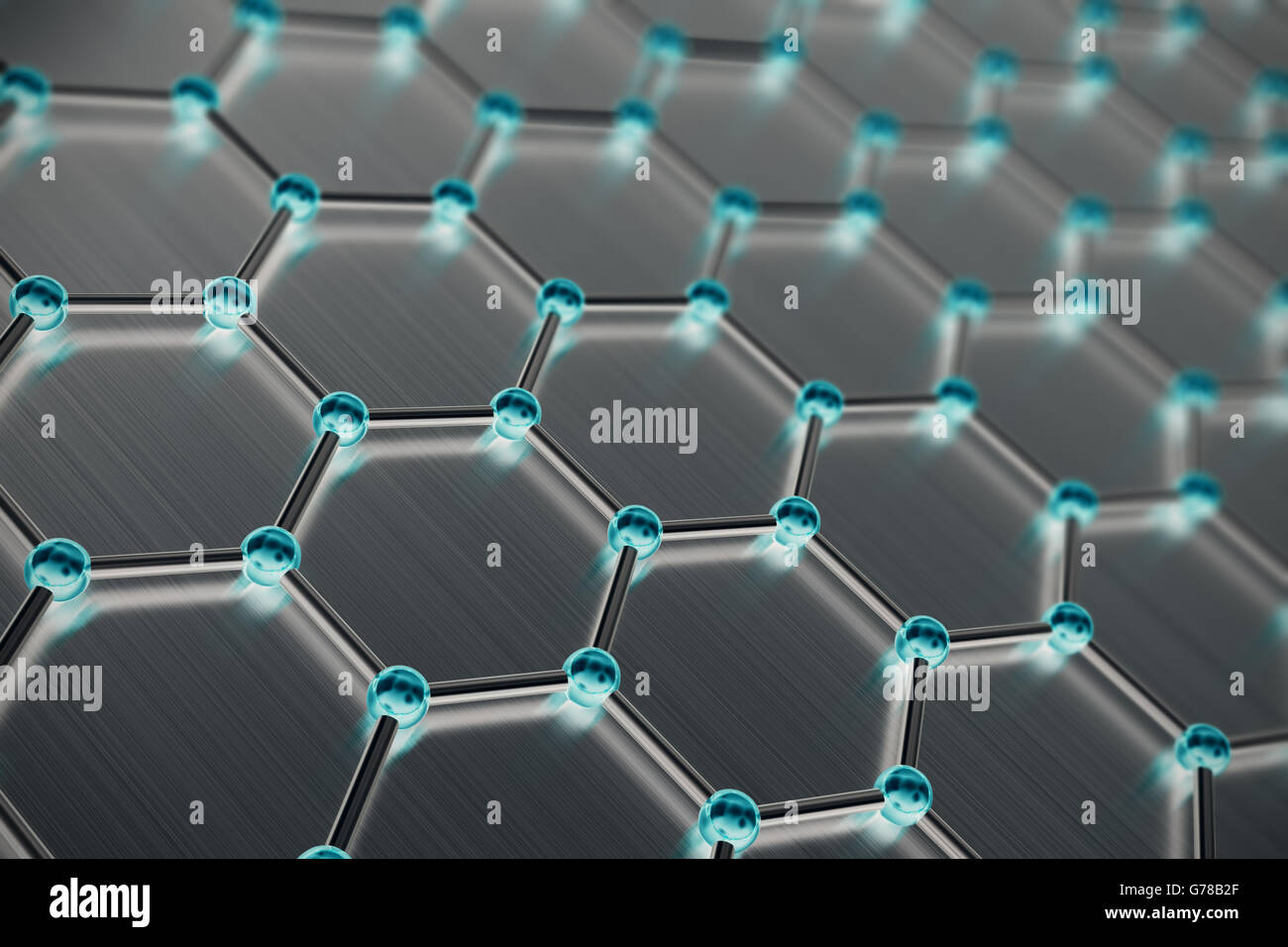 Grafene struttura atomica, nanotecnologia sfondo. 3d illustrazione Foto Stock