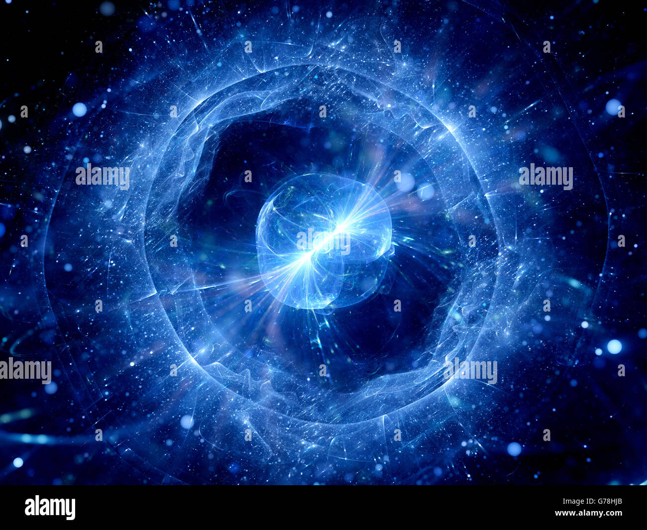 Blu brillante onda gravitaional con raggi gamma di campo di forza, generato dal computer sfondo astratto Foto Stock