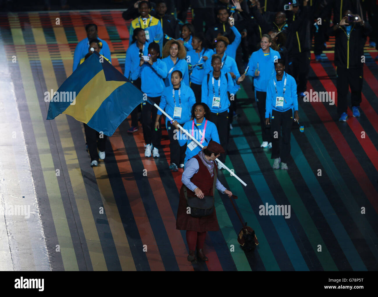 Concorrenti delle Bahamas durante la cerimonia di apertura dei Giochi del Commonwealth 2014 al Celtic Park, Glasgow. Foto Stock
