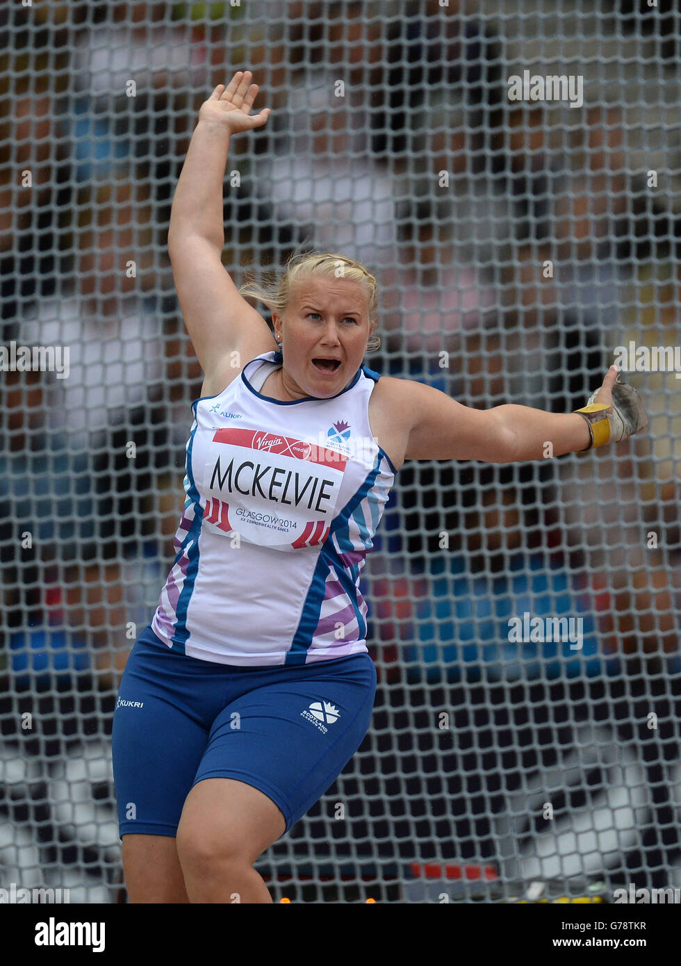 Susan McKelvie della Scozia nel Hampden Park, durante i Giochi del Commonwealth 2014 a Glasgow. PREMERE ASSOCIAZIONE foto. Data immagine: Domenica 27 luglio 2014. Vedi storia della PA COMMONWEALTH Athletics. Il credito fotografico dovrebbe essere: John Giles/PA Wire. RITAGLI: Nessun uso commerciale. Nessuna emulazione video. Foto Stock
