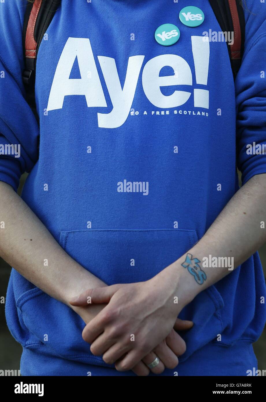 Un attivista sì, mentre la campagna per il referendum sull'indipendenza scozzese entra nelle sue ultime quattro settimane. Foto Stock