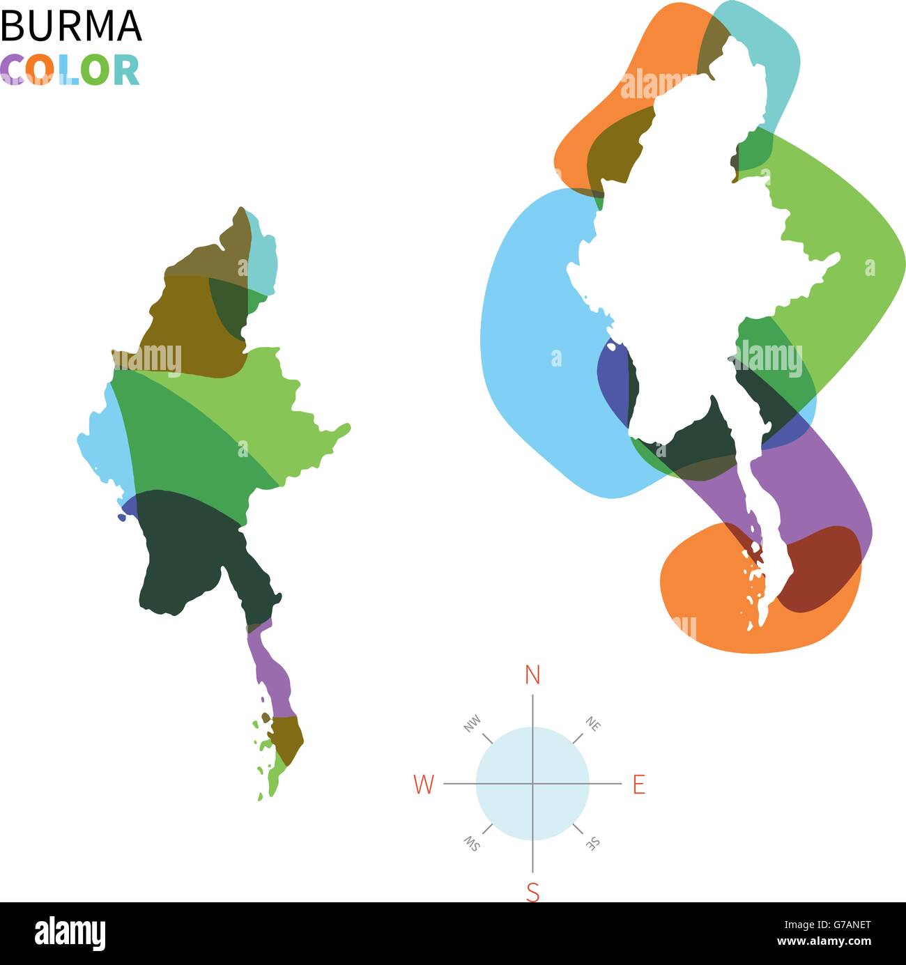 Vettore di astratta mappa a colori della Birmania Illustrazione Vettoriale