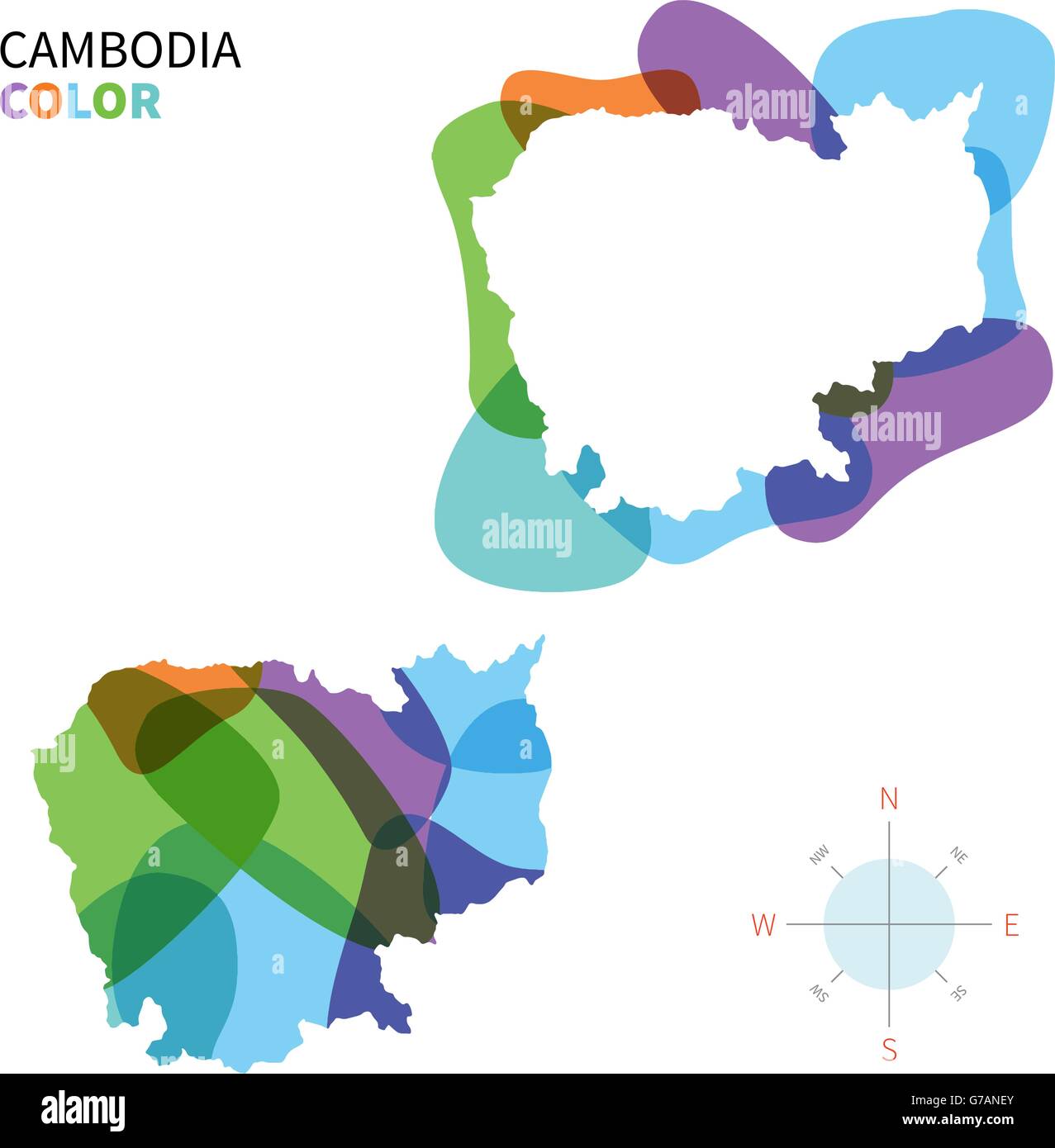 Vettore di astratta mappa a colori della Cambogia Illustrazione Vettoriale