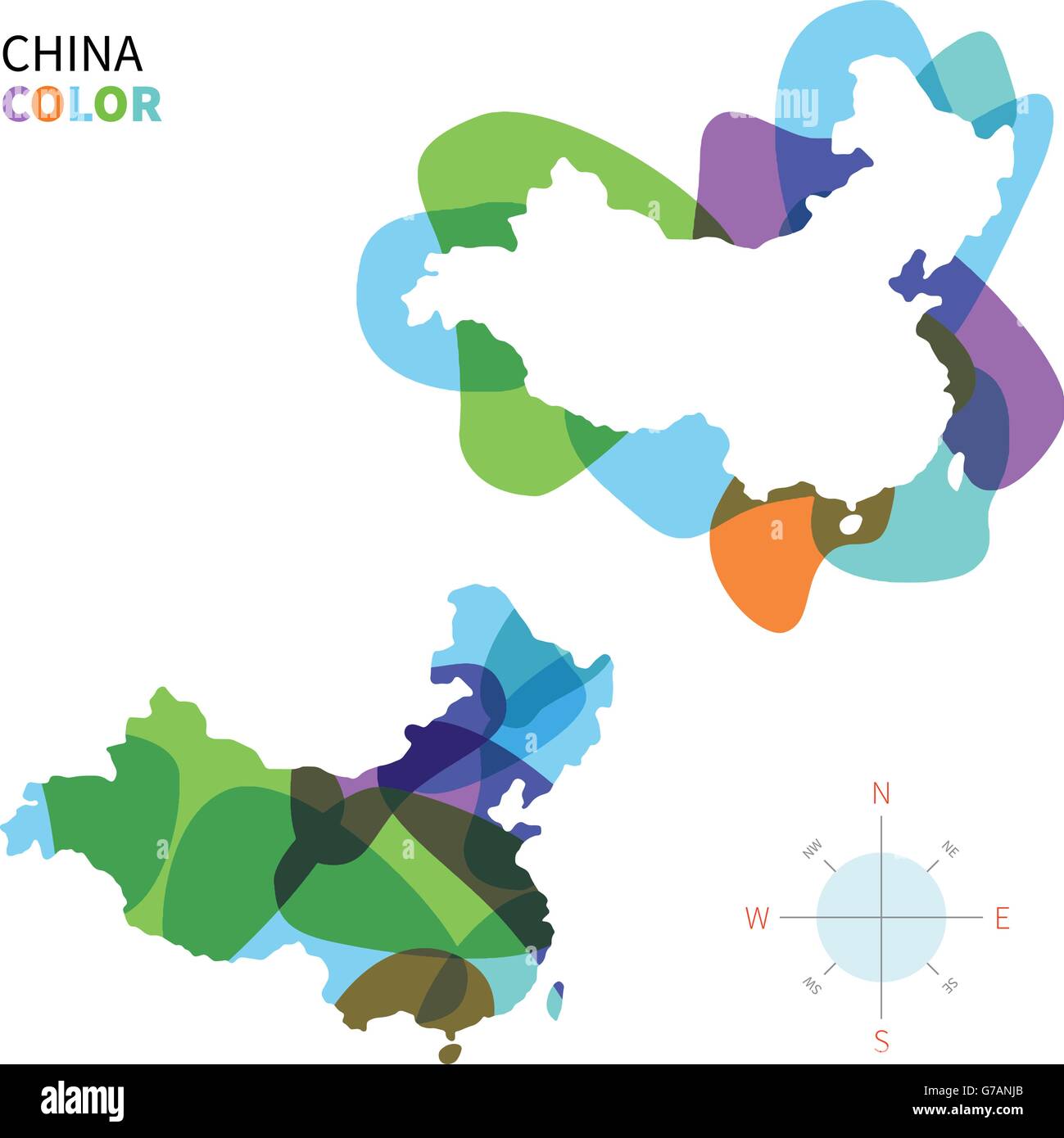 Vettore di astratta mappa a colori della Cina Illustrazione Vettoriale