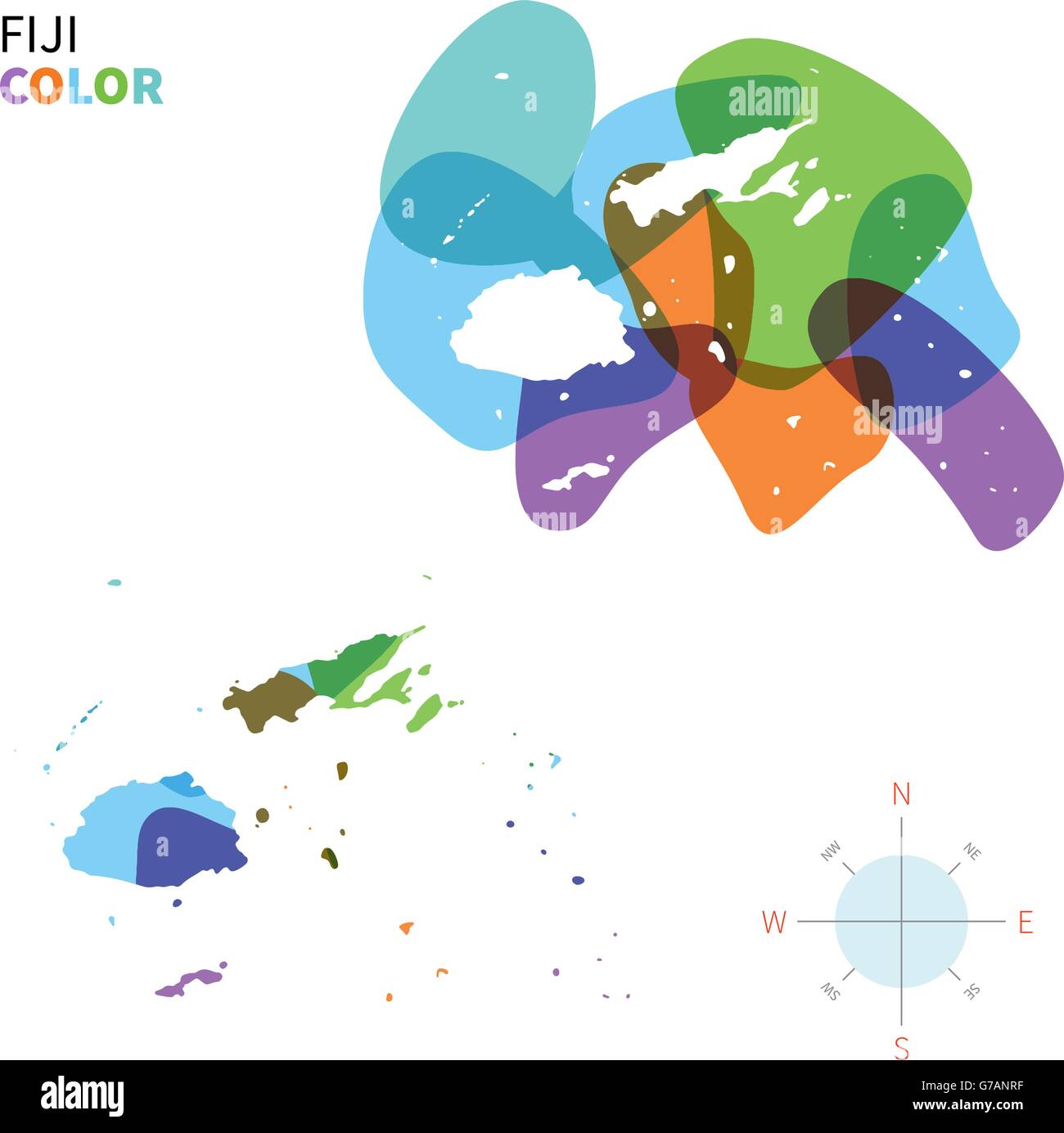 Vettore di astratta mappa a colori delle Isole Figi Illustrazione Vettoriale