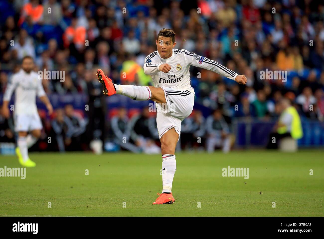 Cristiano Ronaldo del Real Madrid durante la finale della Super Cup UEFA al Cardiff City Stadium di Cardiff. Foto Stock