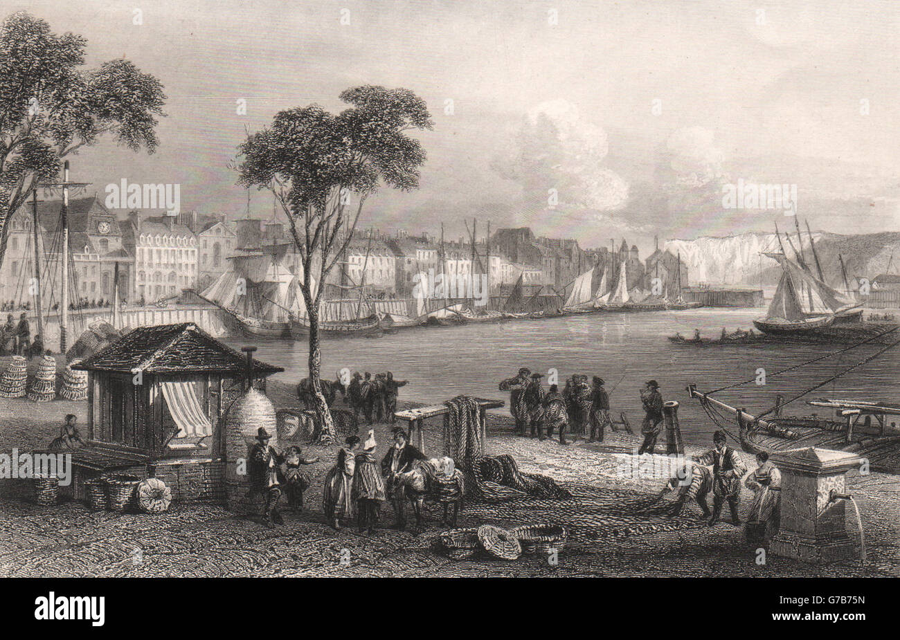 DIEPPE. Seine-Maritime, antica stampa 1844 Foto Stock