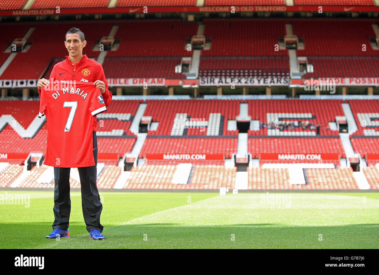 Manchester United ha firmato Angel di Maria durante una chiamata fotografica a Old Trafford, Manchester. Foto Stock