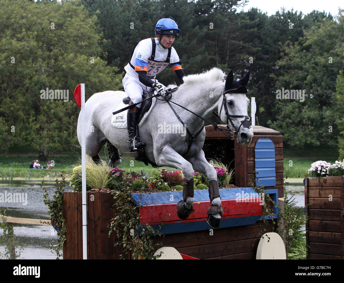 Il Gran Bretagna Francis Whittington Riding Easy Target compete nella fase di cross-country durante il terzo giorno del Blenheim Palace International Horse Trials in Oxfordshire. Foto Stock