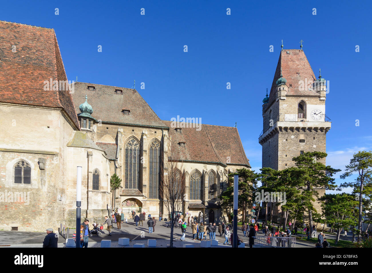 Martin cappella , Chiesa di Sant'Agostino e torre, Perchtoldsdorf, Austria, Niederösterreich, Bassa Austria, Wienerwald, Vienna Foto Stock