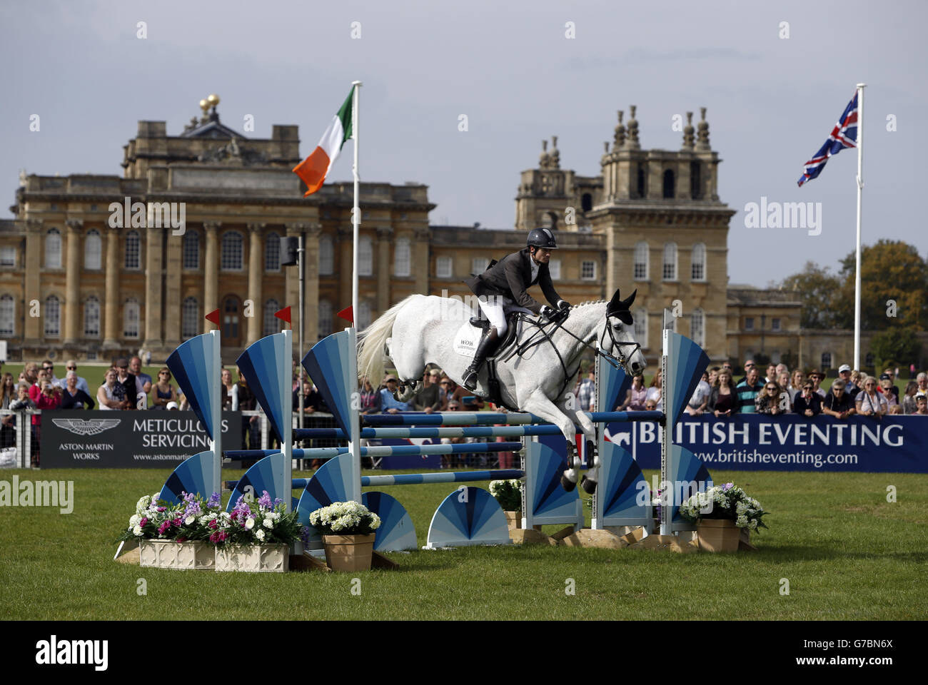 Il Gran Bretagna Francis Whittington Riding Easy Target vince il concorso CCI 3* il quarto giorno della prova ippica internazionale di Blenheim Palace nell'Oxfordshire. Foto Stock