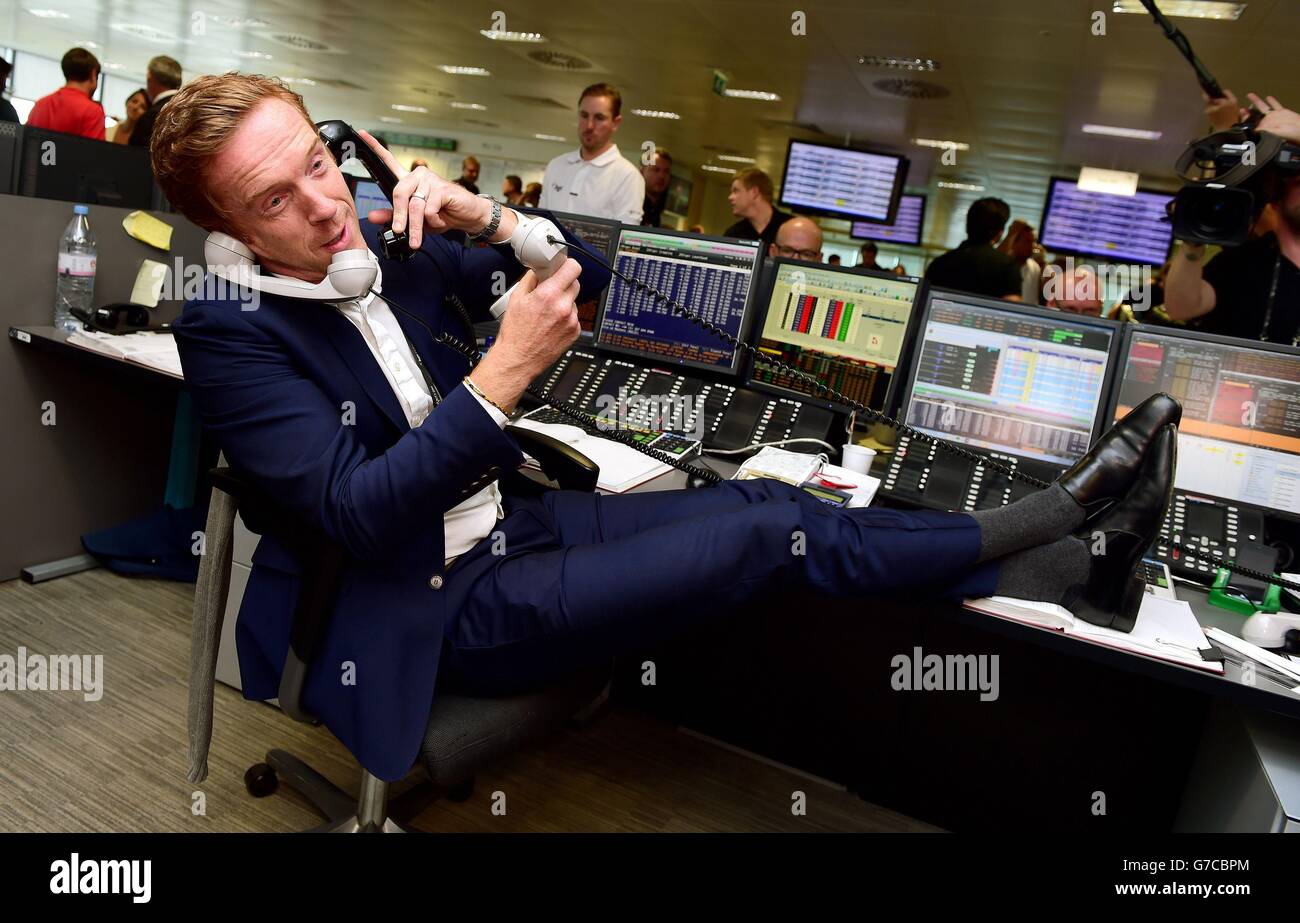 BGC Partners Charity Day - Londra. Damian Lewis sul pavimento di commercio durante il giorno di carità dei soci di BGC nei Docklands di Londra. Foto Stock