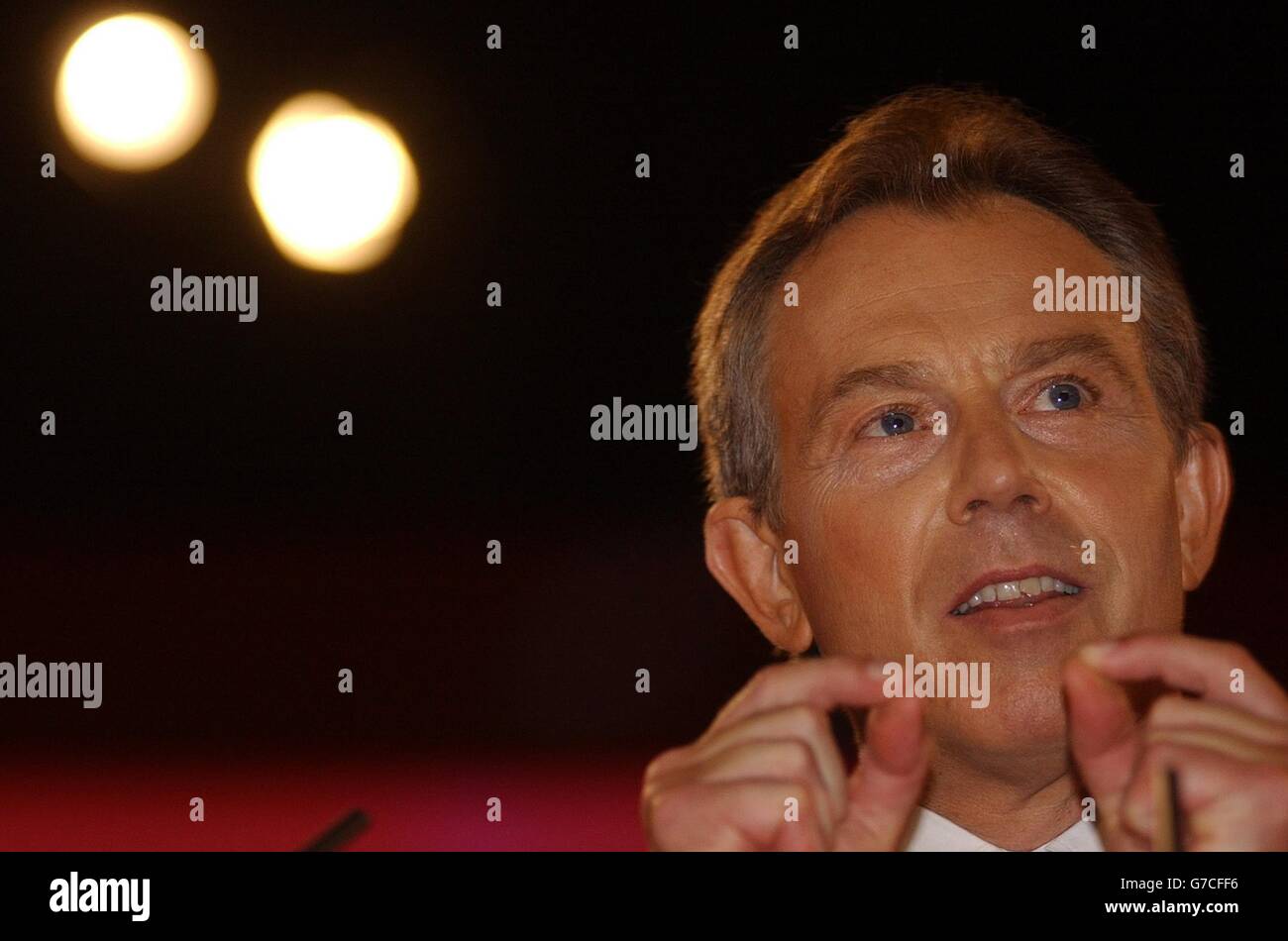 Il primo ministro britannico Tony Blair ha parlato alla Conferenza del Partito laburista di Brighton, Sussex orientale Foto Stock