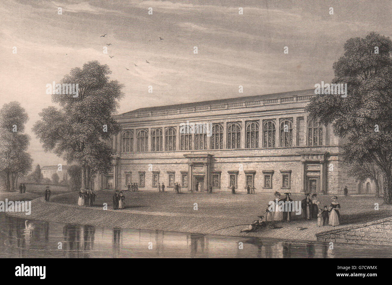 La Wren Library del Trinity College di Cambridge. LE KEUX, antica stampa 1841 Foto Stock