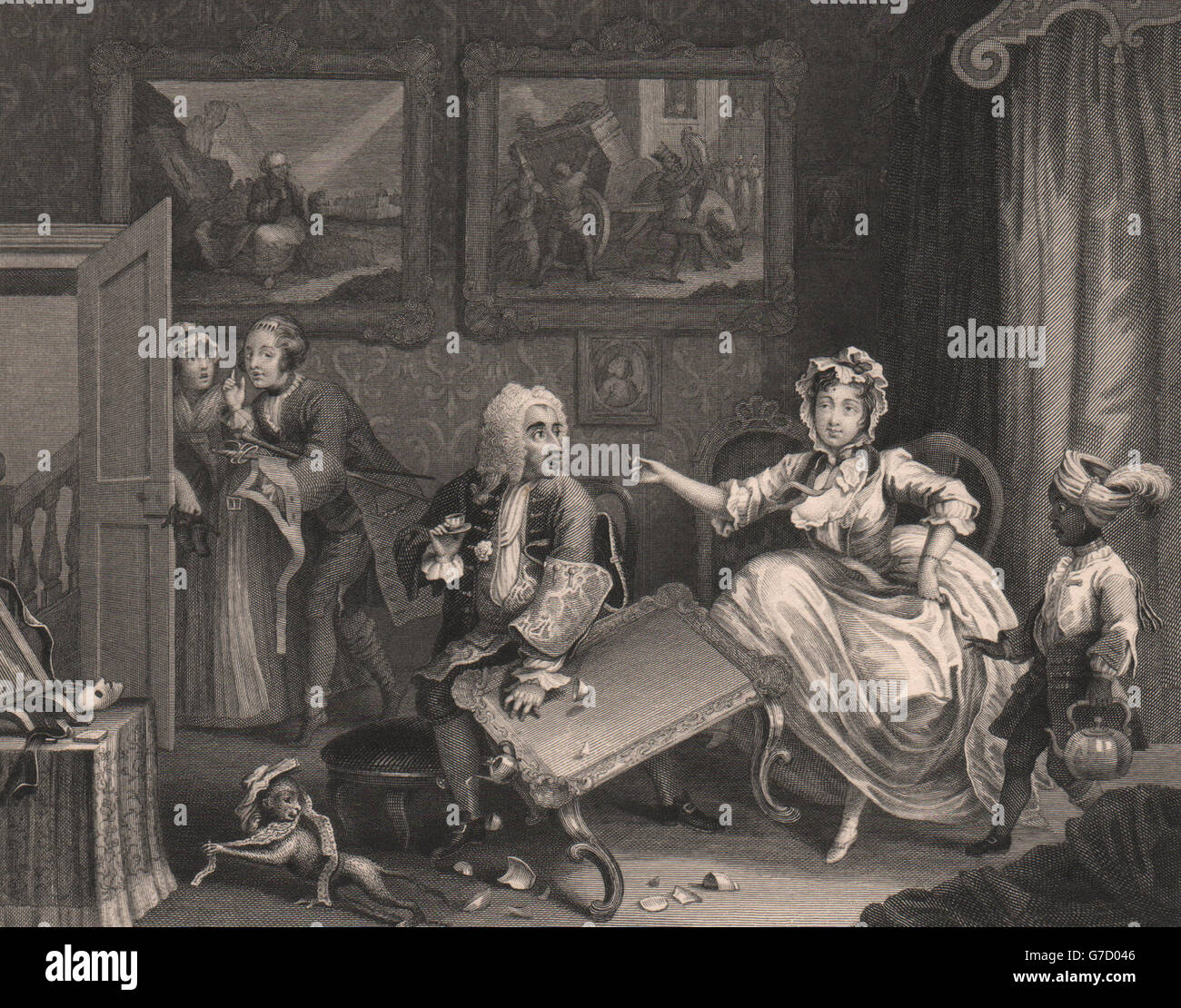 Prostituta progressi. "Liti con il suo protettore ebreo". La piastra 2. HOGARTH, 1833 Foto Stock