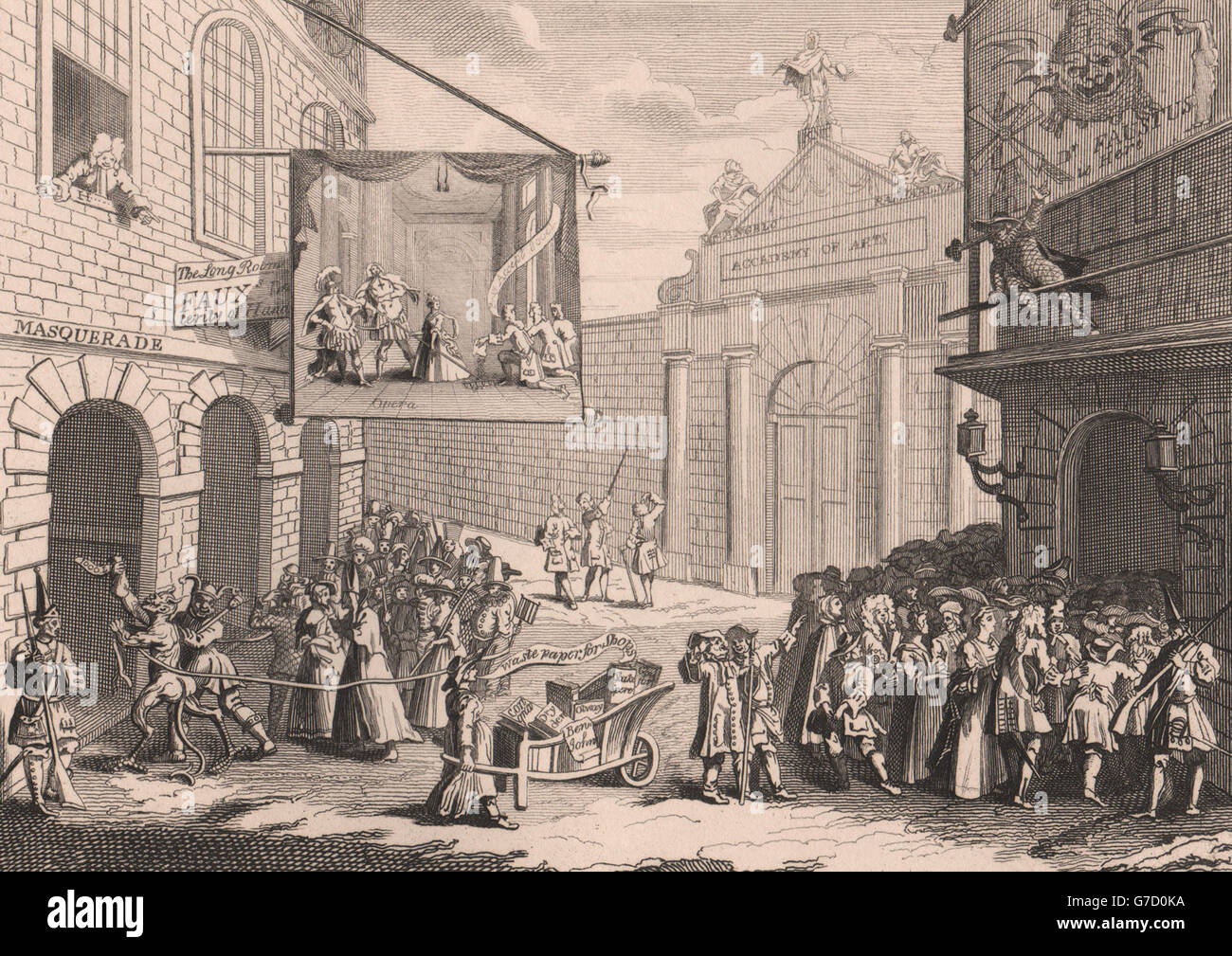 'Masquerades e opere liriche, Burlington gate'. Dopo William Hogarth, stampa 1833 Foto Stock