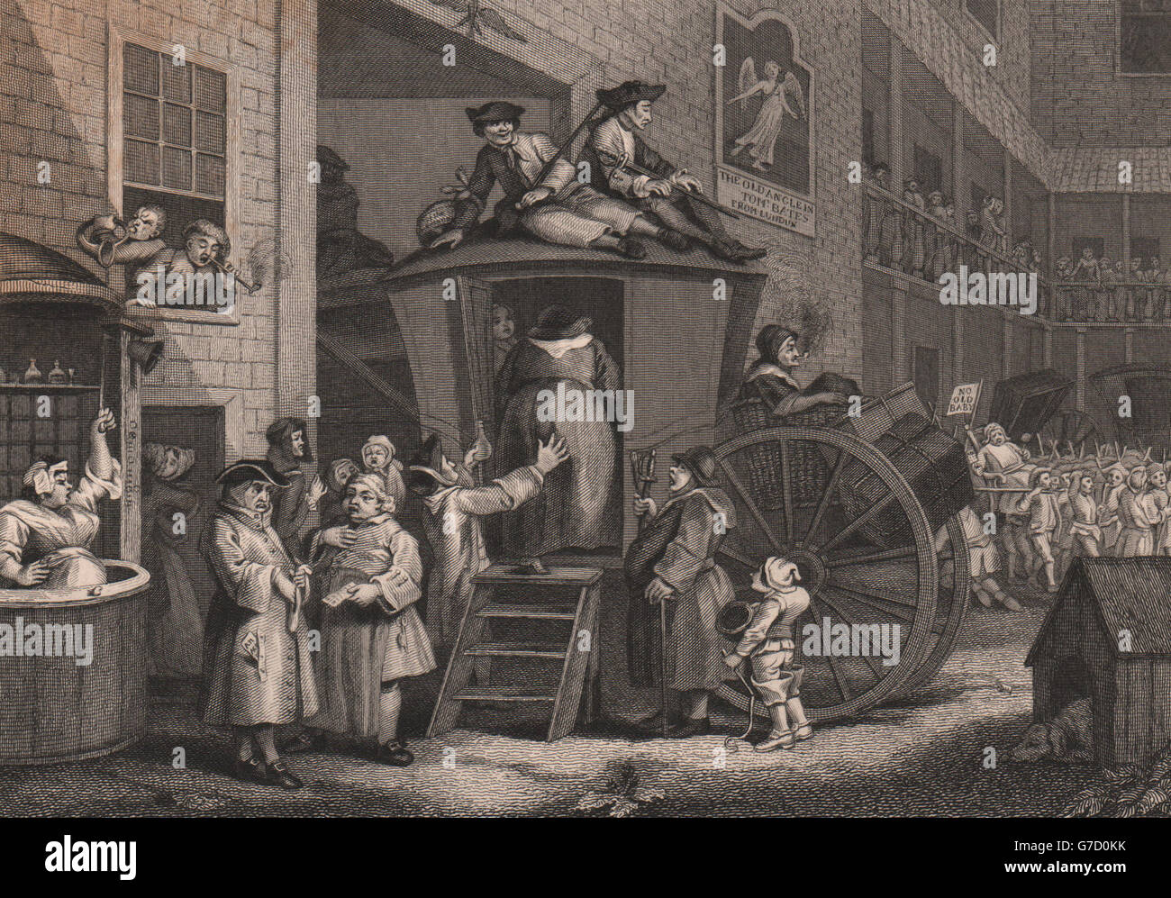"Country inn Yard '. Dopo William Hogarth, antica stampa 1833 Foto Stock