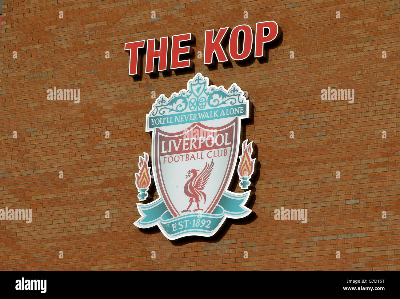 Calcio - UEFA Champions League - Gruppo B - Liverpool / Ludogorets Razgrad - Anfield. Segnaletica alla Kop End di Anfield. Foto Stock