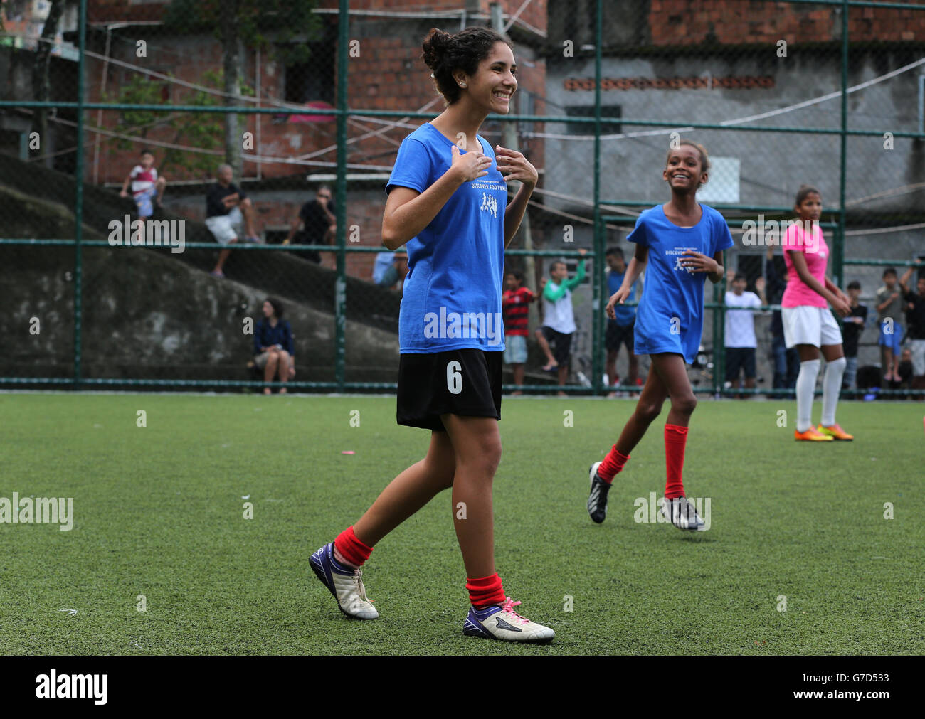 Rio De Janeiro, Brasile, vista della vita quotidiana a Rocinha Favela con il torneo femminile di calcio Foto Stock