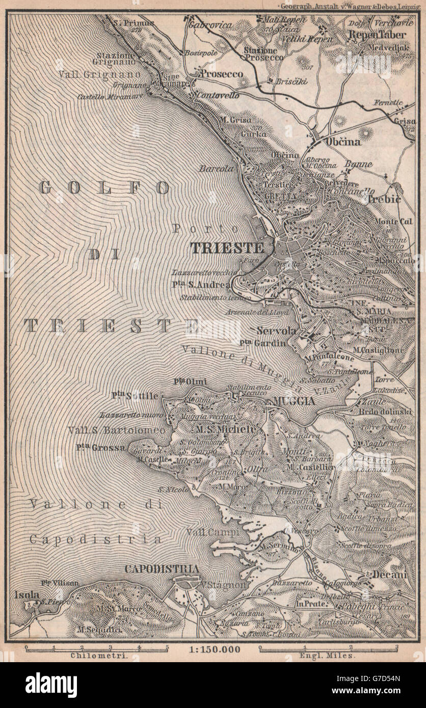 TRST Trieste e dintorni. Muggia Koper Izola Prosecco. Italia Croazia, 1896 Mappa Foto Stock