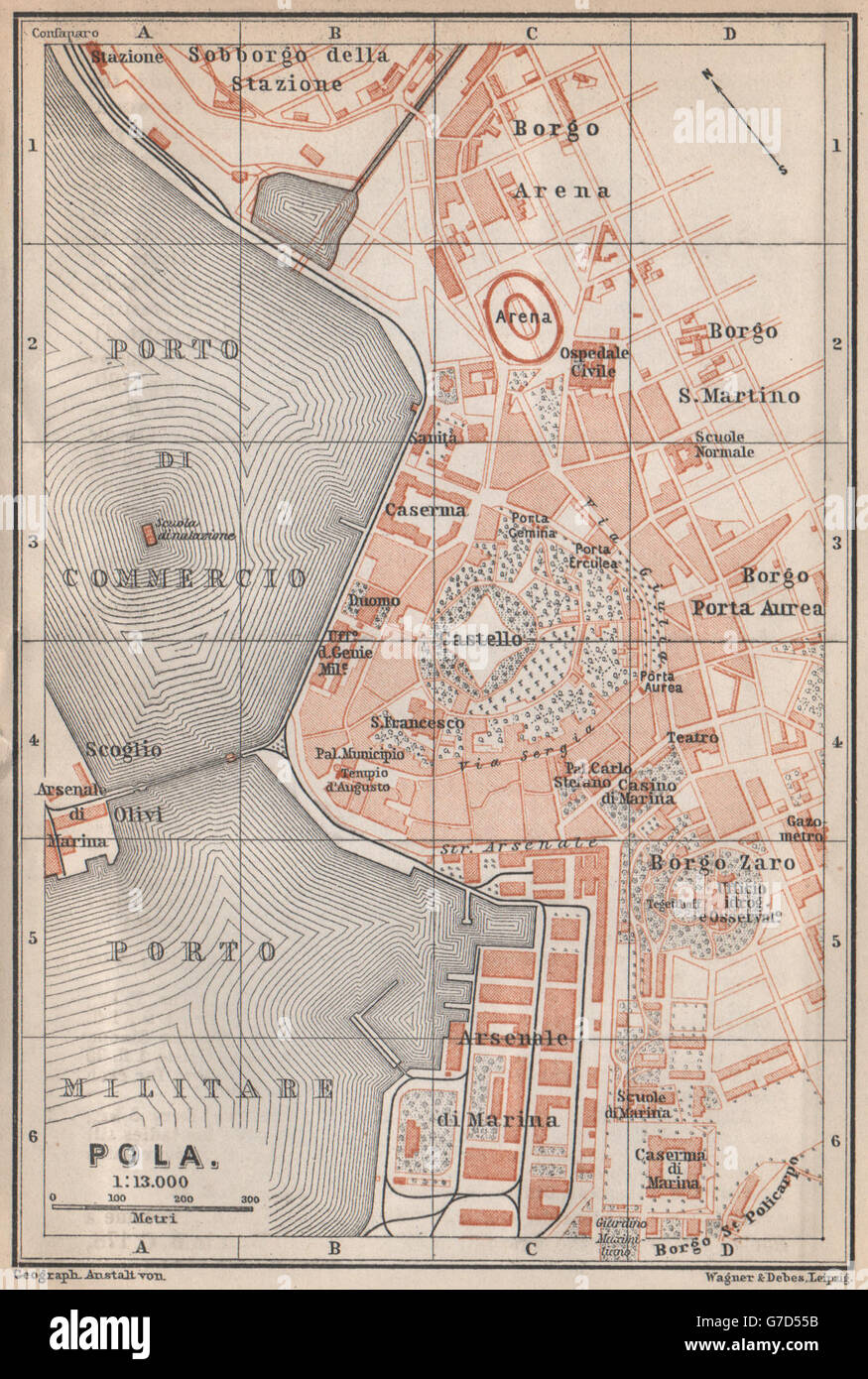 POLA (PULA / POLEI antiche città city plan grada. Croazia karta, 1896 mappa  vecchia Foto stock - Alamy