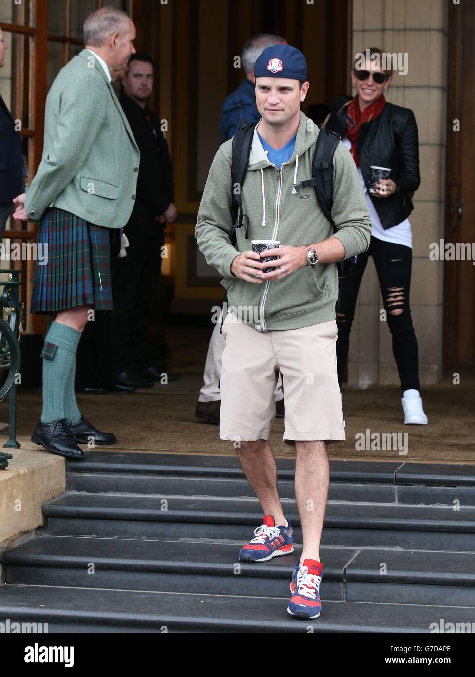 Golf - 40° Ryder Cup - partenza del team USA - Gleneagles. Lo Zach Johnson degli Stati Uniti lascia il Gleneagles Hotel, Perthshire. Foto Stock