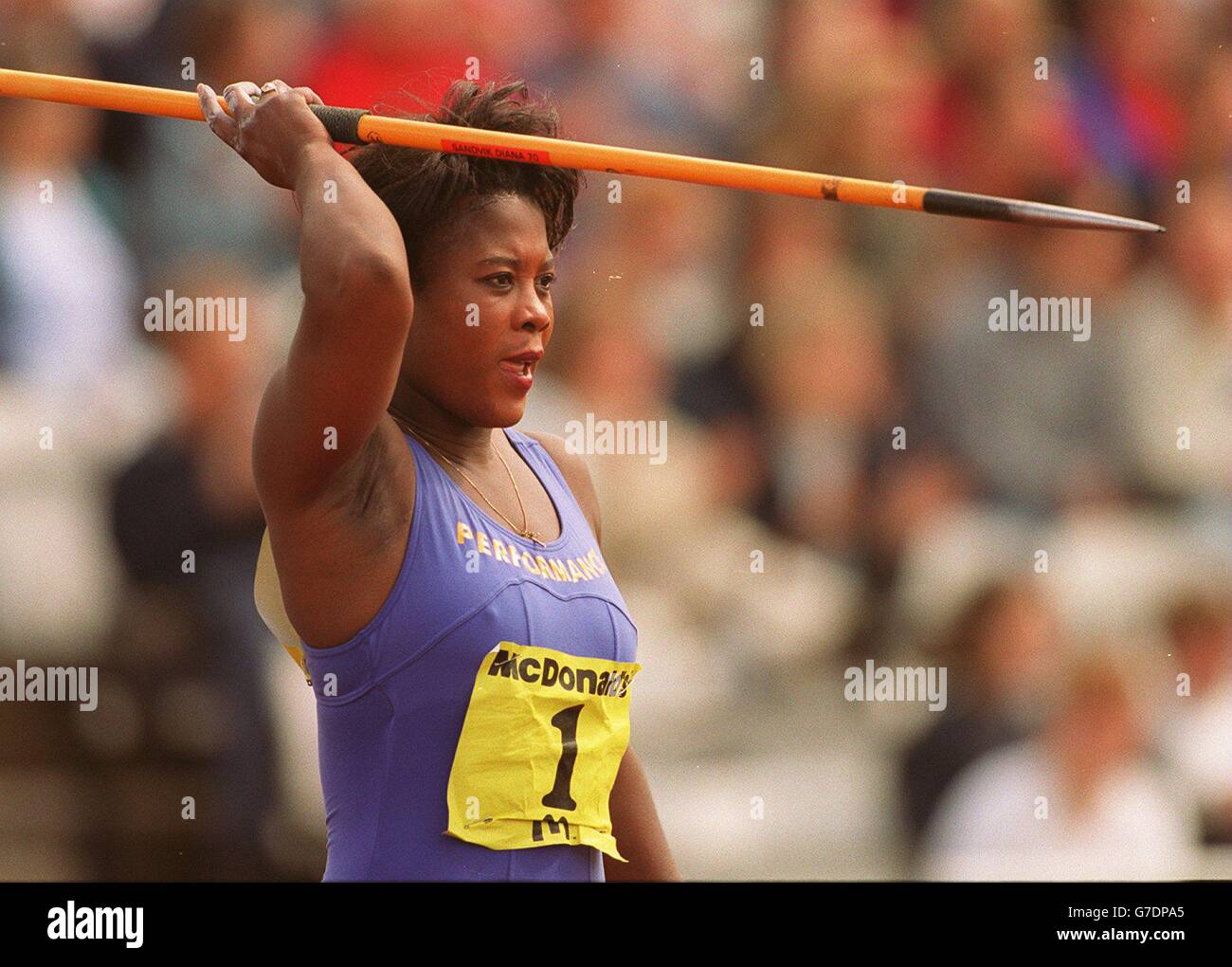 Sheffield Athletics. Tessa Sanderson, GB Foto Stock