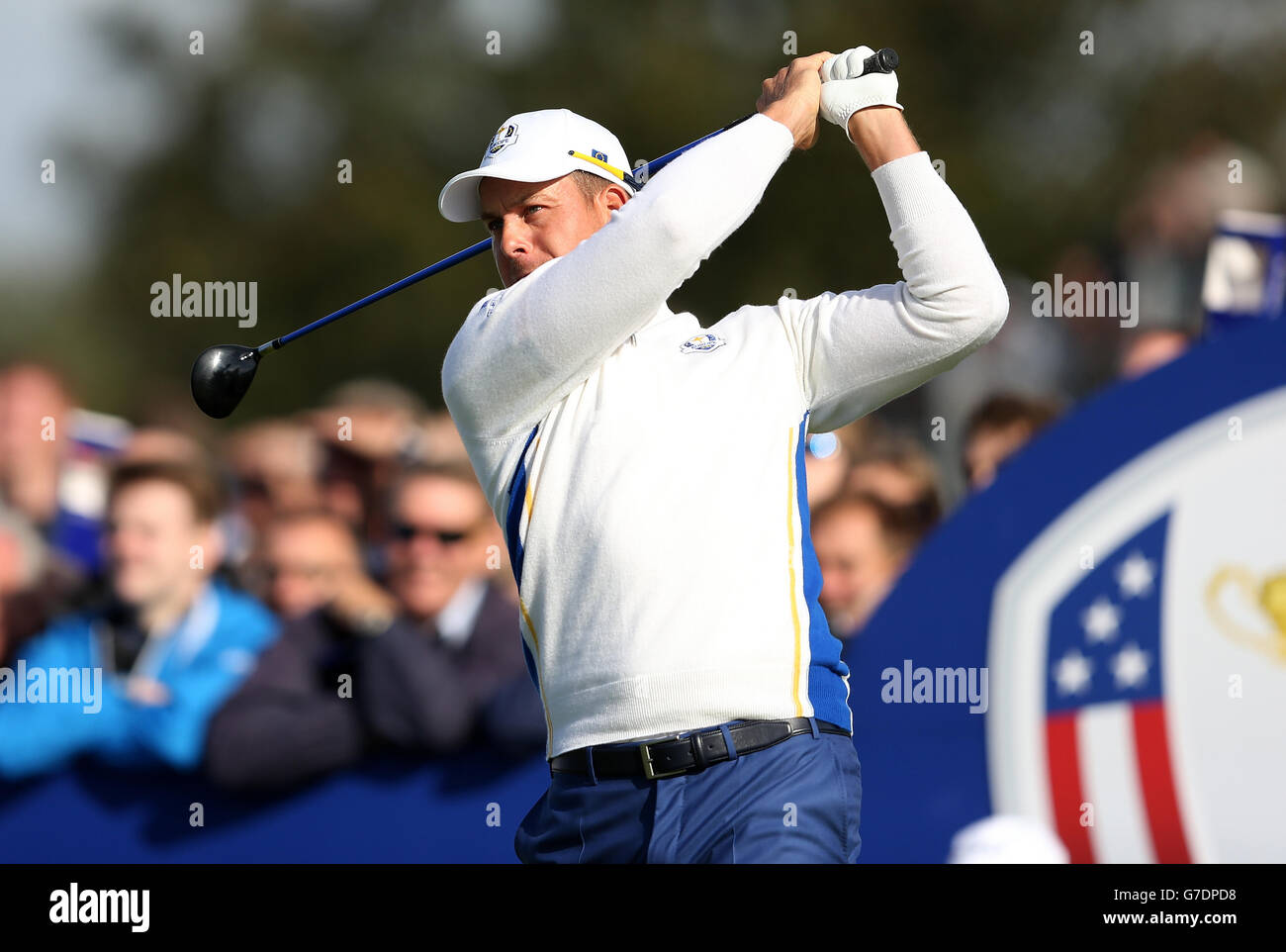 Henrik Stenson in Europa durante il secondo giorno della 40° Ryder Cup al Gleneagles Golf Course, Perthshire. Foto Stock