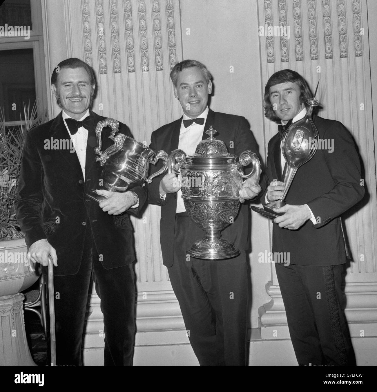 News - Trofeo RAC Presentazione - Graham Hill, Keith Duckworth e Jackie Stewart - Royal Automobile Club, London Foto Stock