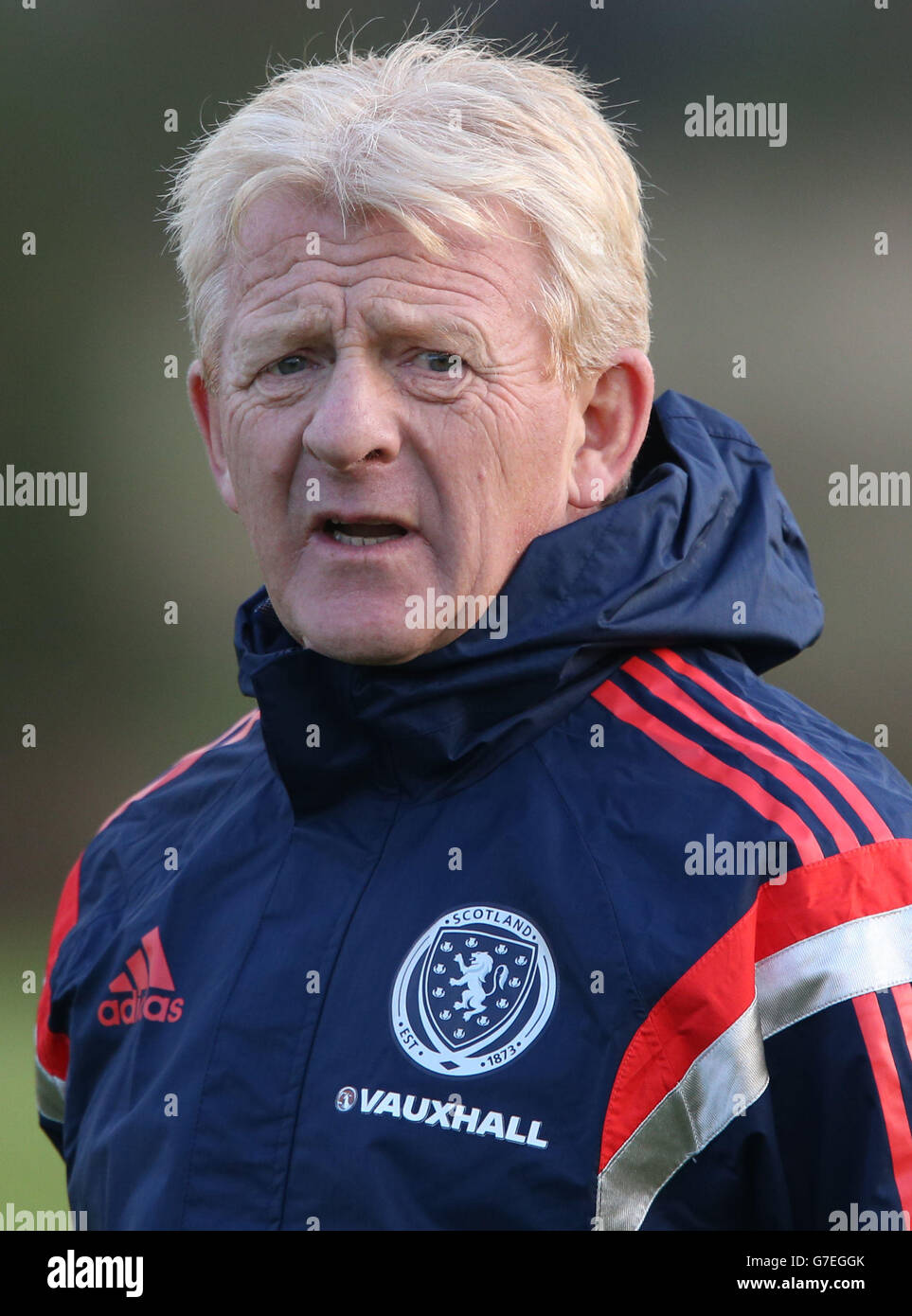 Il direttore scozzese Gordon Strachan durante una sessione di formazione presso il Mar Hall Hotel, vicino a Glasgow. Foto Stock