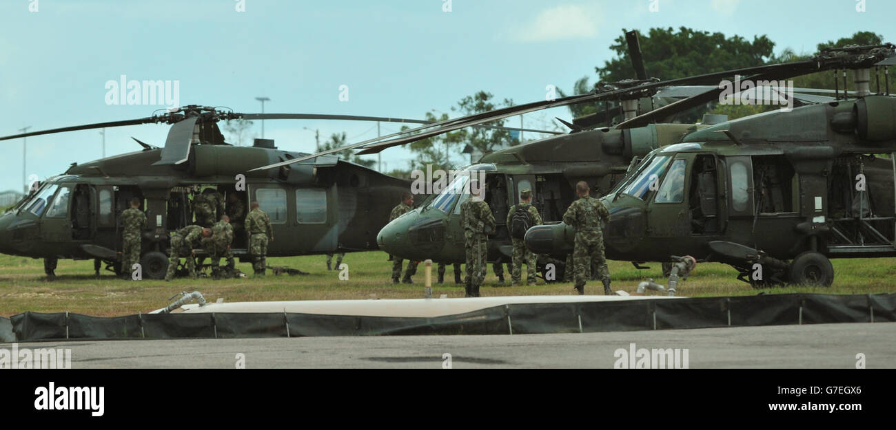 Elicotteri militari a la Macarena in Colombia, il terzo giorno del viaggio del Principe di Galles e della Duchessa di Cornovaglia in Colombia e Messico. PREMERE ASSOCIAZIONE foto. Vedi la storia di PA: TOUR REALE. Il credito fotografico dovrebbe essere: Anthony Devlin/PA Wire Foto Stock