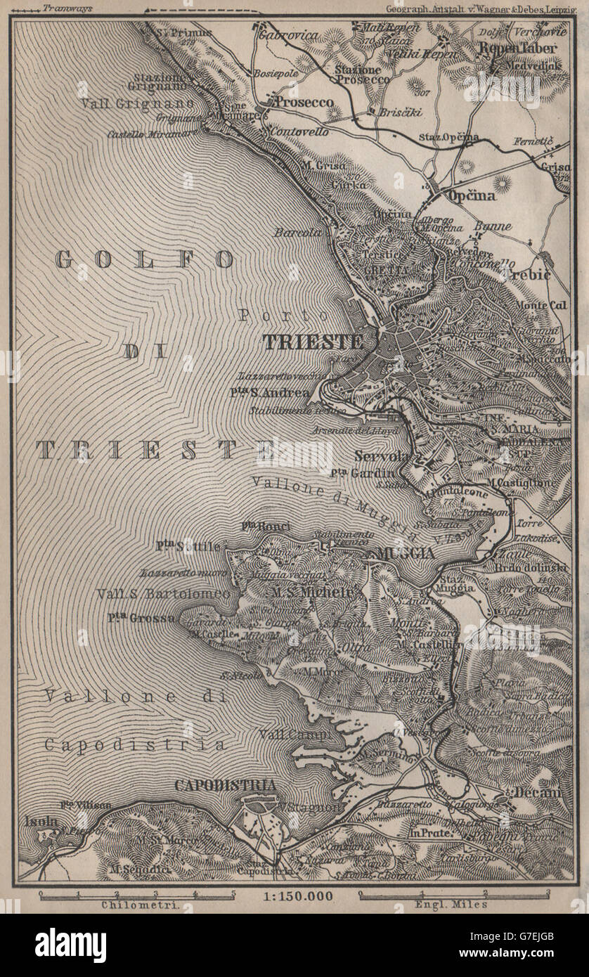 TRST Trieste e dintorni. Muggia Koper Izola Prosecco. Italia Croazia, 1905 Mappa Foto Stock