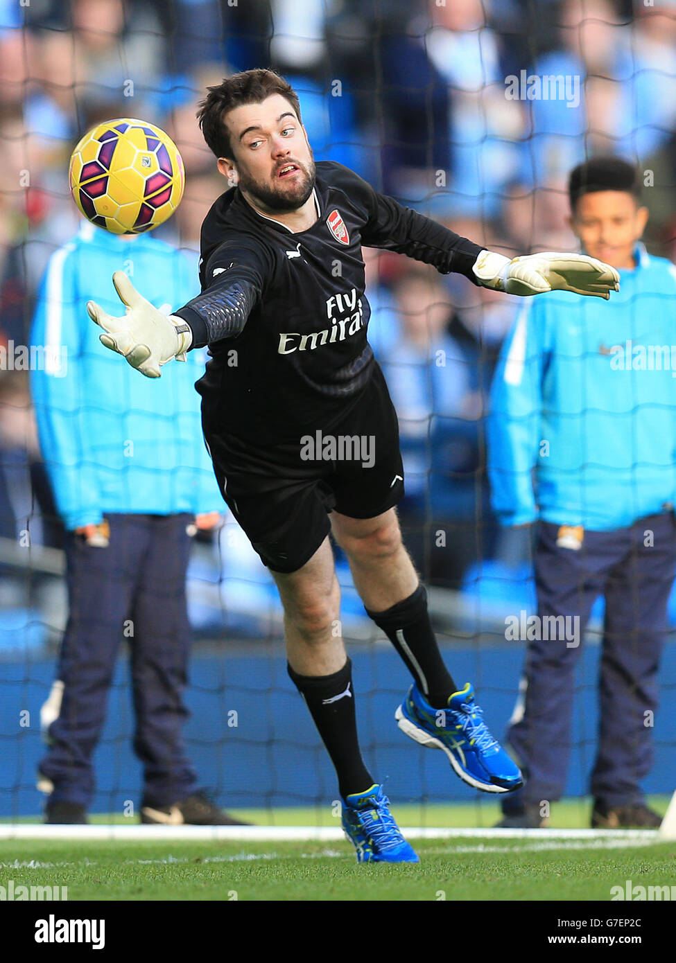 Calcio - Barclays Premier League - Manchester City / Manchester United - Etihad Stadium. Il comico Jack Whitehall partecipa a una Lega della propria sfida a metà tempo Foto Stock