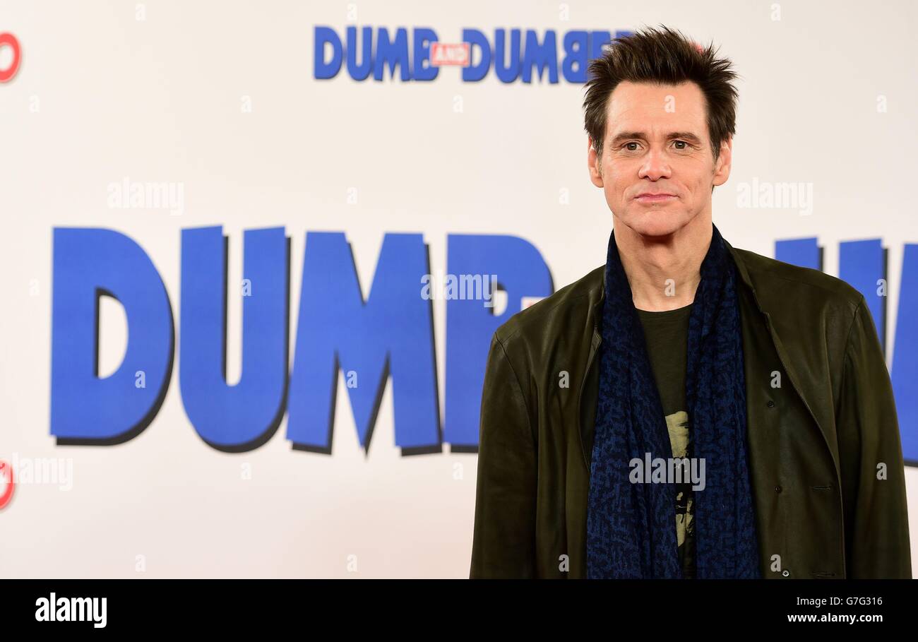 Jim Carrey frequenta una fotocellula per il suo nuovo film, Dumb e Humber To, al Connaught Hotel di Londra. Foto Stock