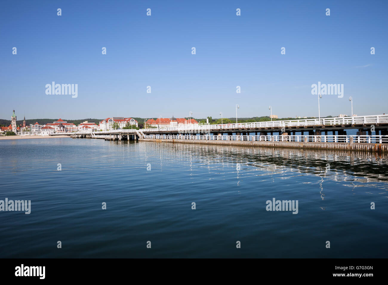 Pier nella cittadina di Sopot in Polonia, Mar Baltico bay, turistica popolare meta di vacanza Foto Stock