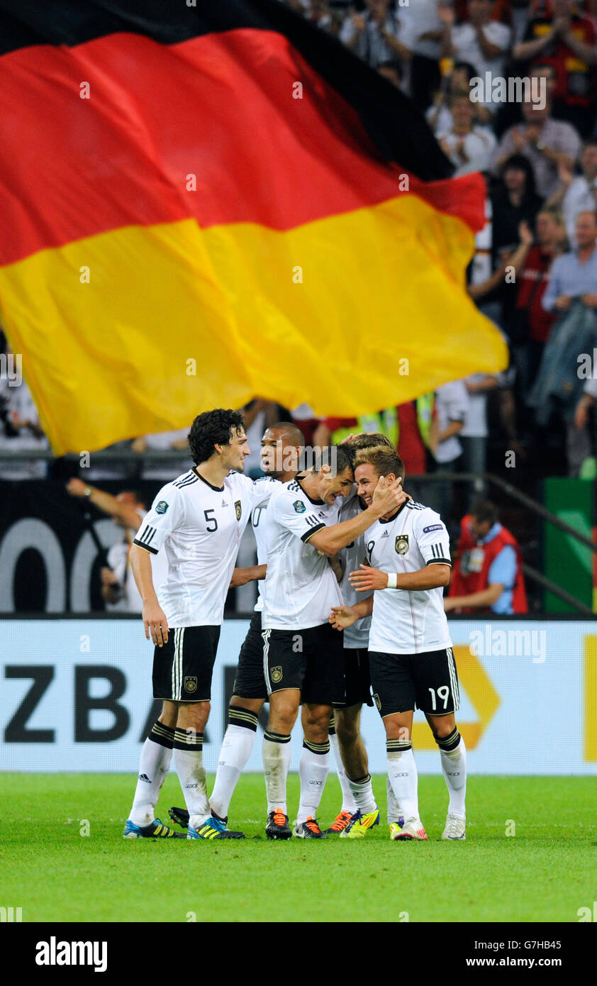 Obiettivo celebrazione per la Germania, la partita di qualificazione per il Campionato Europeo di Calcio 2012, Germania - Austria 6:2 Foto Stock