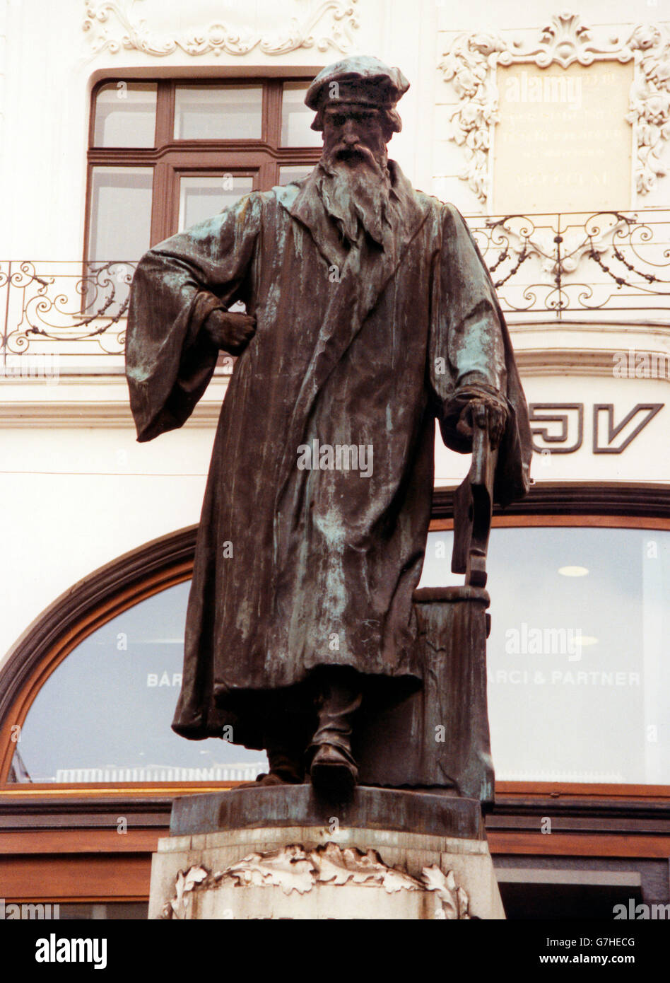 Statua della stampa di Gutenberg arte inventori Foto Stock