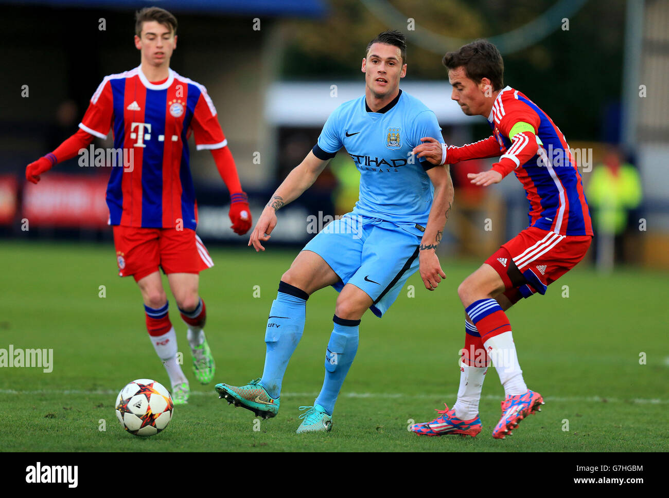 Calcio - UEFA Youth League - Gruppo e - Manchester City v Bayern Monaco - campi di Ewan. Mathias Bossaerts di Manchester Foto Stock