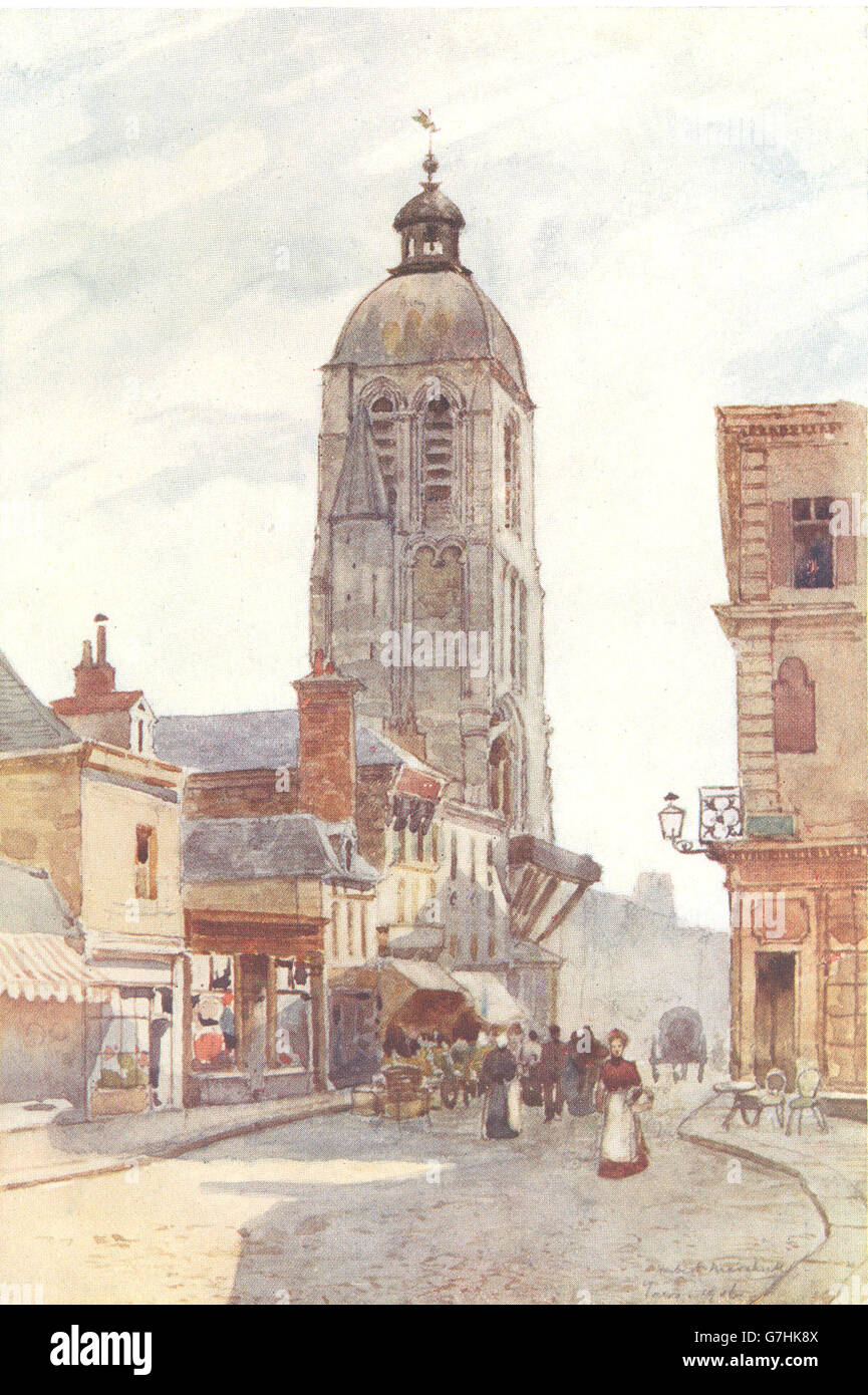 INDRE-et-Loire: Tour de l'Horloge. Tours. Negozi, antica stampa 1907 Foto Stock