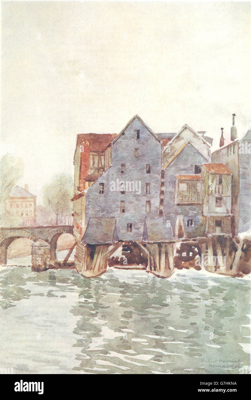 SEINE-et-Marne: vecchi mulini a Meaux antica stampa 1907 Foto Stock
