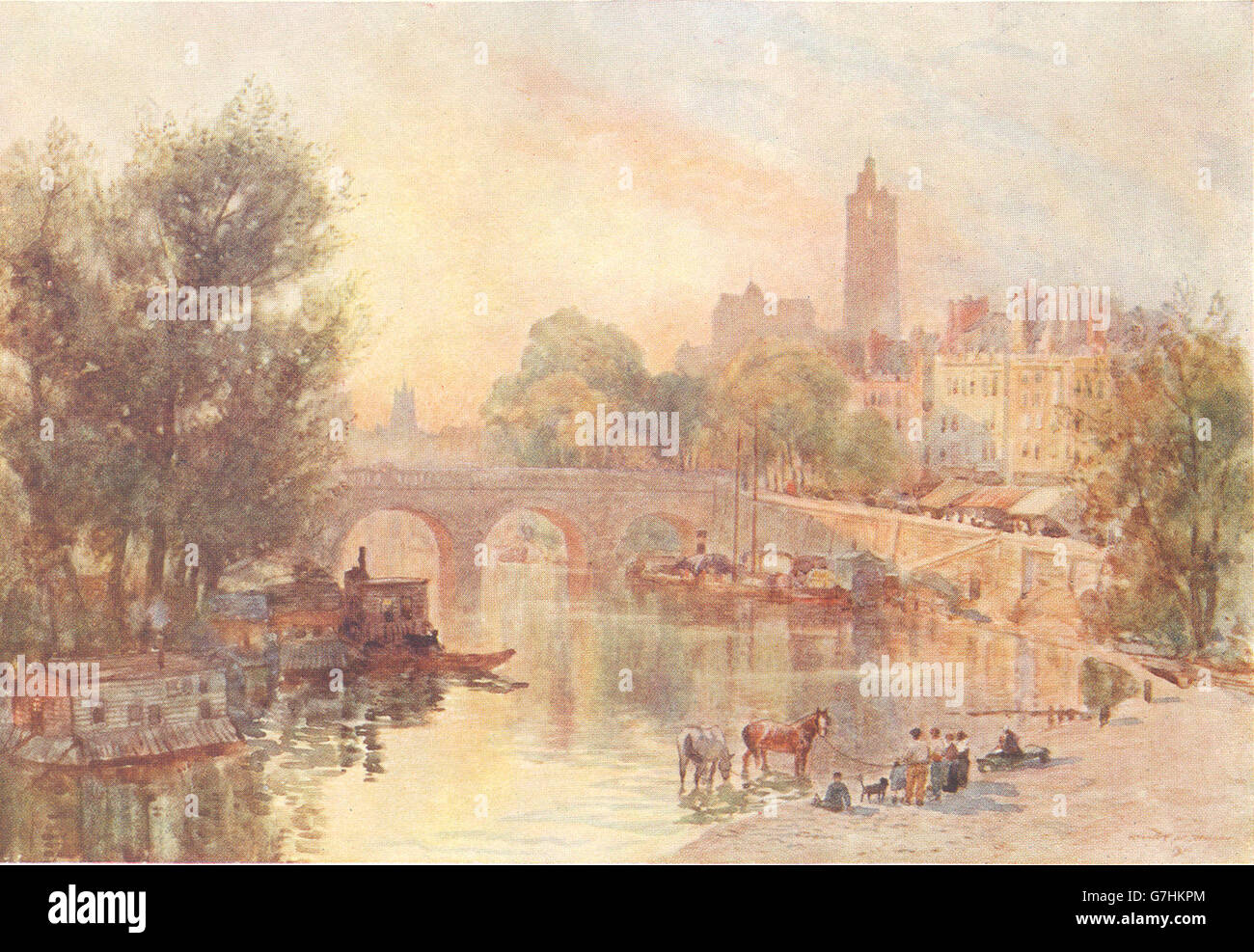 Parigi: il Pont Marie. Parigi. Case. Le figure. Barche, antica stampa 1907 Foto Stock