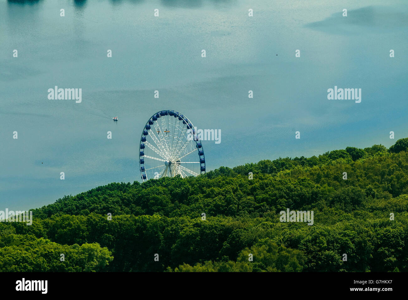 Vista aerea, ruota panoramica Ferris al serbatoio di Kemnader su the boathouse Gibilterra, Bochum, Renania settentrionale-Vestfalia, Germania, Europa Foto Stock